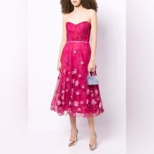 $895 NWT Marchesa Notte Strapless Draped Ombre Gown Dress Fuchsia Pink